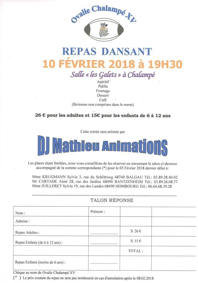 Repas dansant le 10 février 2018